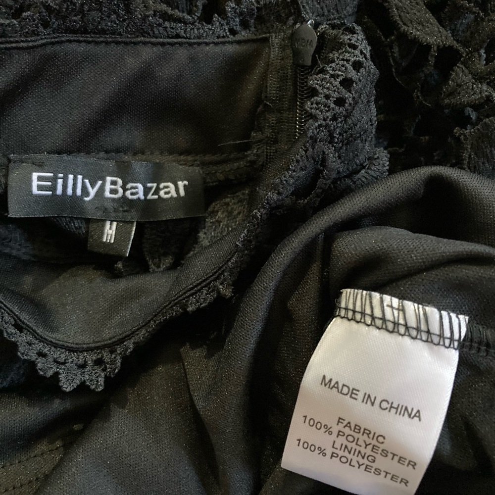 NWOT Eilly Bazar Black hollow out Lace  long sleeve Mock neck Dress size M & L - Picture 14 of 14
